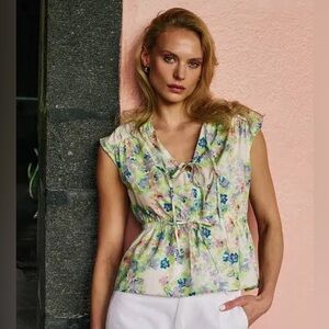 Derek Lam 10 Crosby Caroline Tie Front Top - Euphorbia Multi (XS)